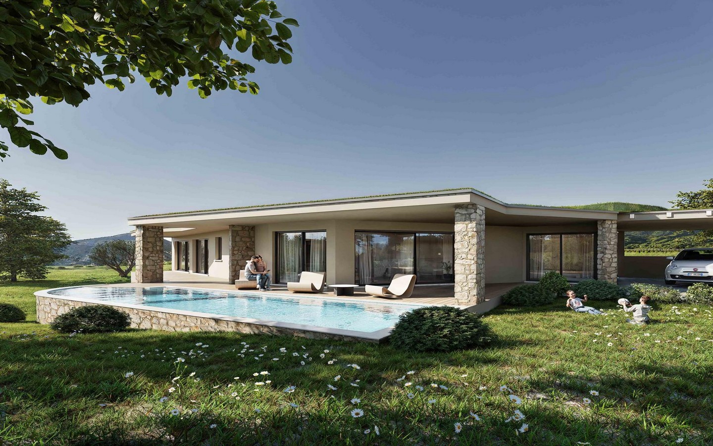 Nybyggda villor med pool och panoramautsikt, Canneddi, Sardinien